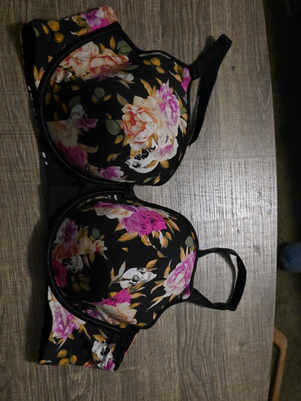 Floral Molded Underwire Bra in Black with Pink & Cream Flowers